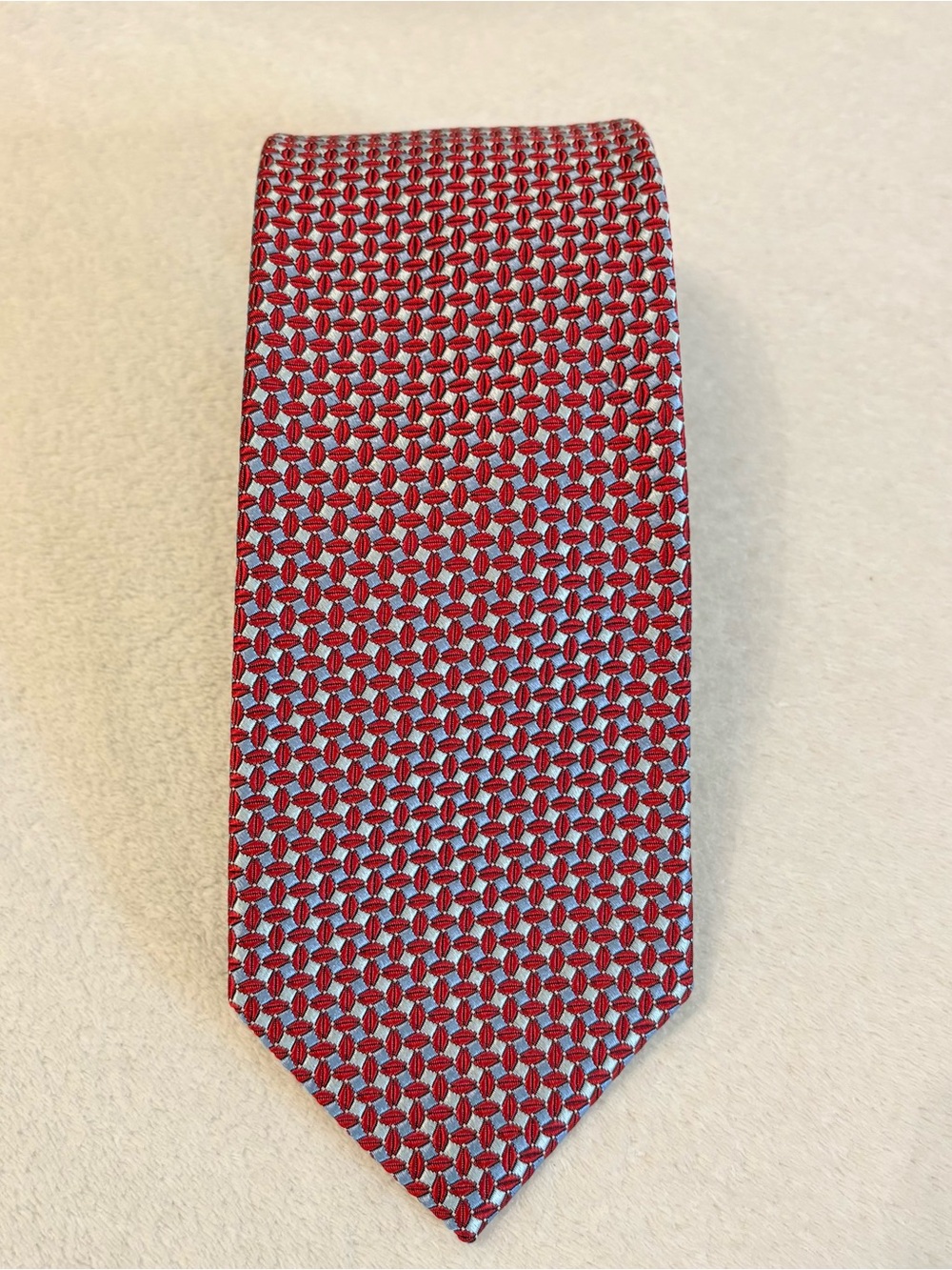 Brooks Brothers Red and Light Blue Geometric Silk Tie